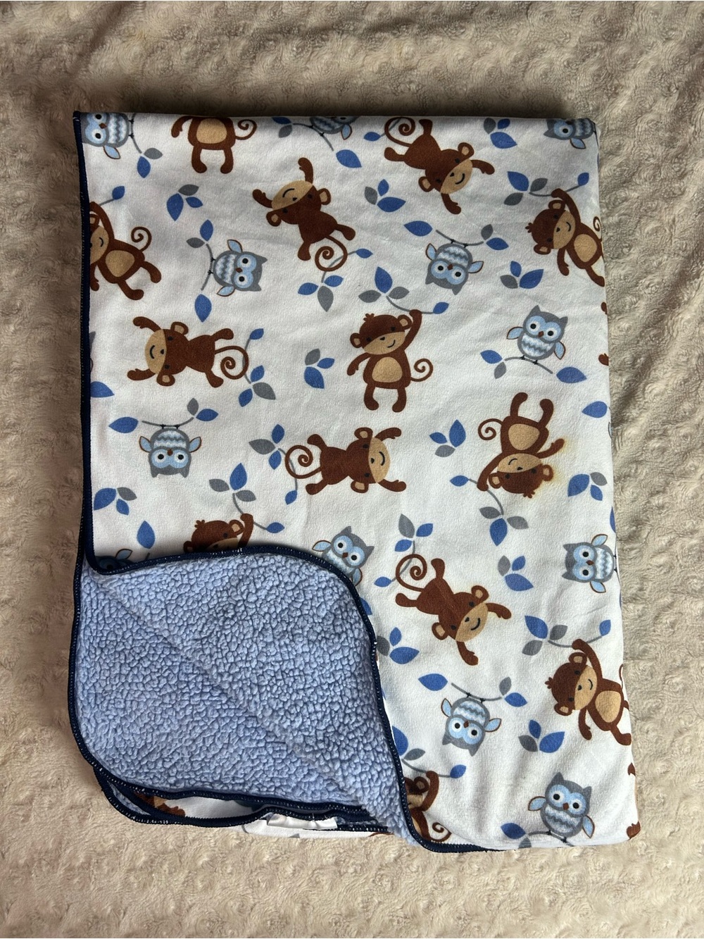 Bedtime Originals by Lambs & Ivy Mod Monkey Owl Baby Blanket Blue White Brown